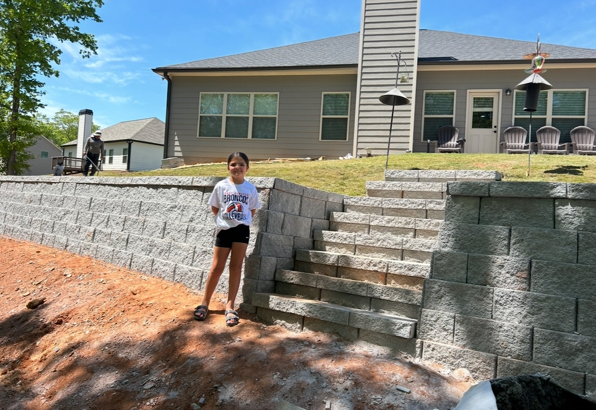 Retaining wall and broad steps